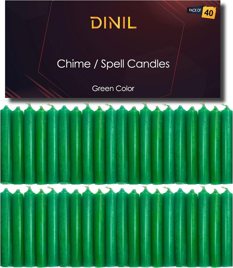 Dinil Spell & Chime Candles (40 Green Mini Taper Candles) 4" x 1/2" Premium for Rituals, Birthdays, Altar, Chime - Image 1